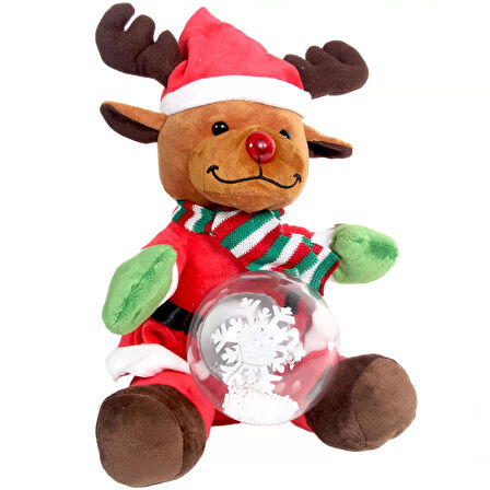 Yılbaşı Kar Küreli Pilli Peluş Ren Geyiği - 29 CM