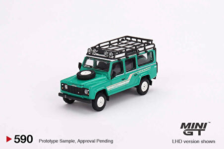 Mini GT 1/64 Land Rover Defender 110 1985 County Station Wagon Trident Green