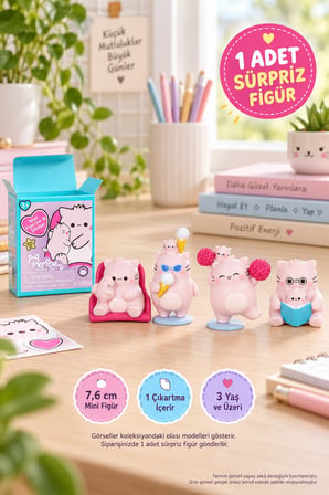 Pembe Kedi Sürpriz Paket Koleksiyonluk Mini Figür ve Çıkartma 1 Adet 7,6 cm