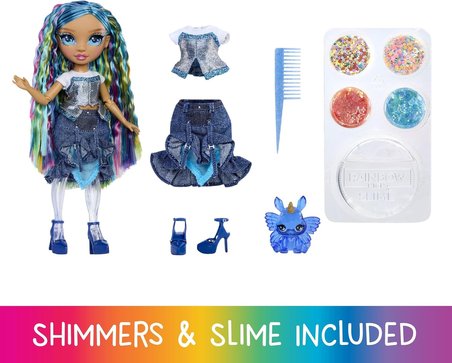 Rainbow High Skyler BRADSHAW Rainbow Shimmers Slime Kitli 28 Cm Bebek Figürü Evcil Tavşanlı Oyuncak