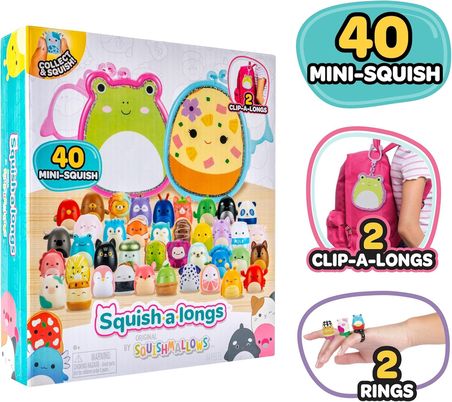 Squishmallows Squish-a-longs 40 lı Mini Squish +2 Clip-a-longs Kutu +2 Yüzük Seti Koleksiyon Paketi