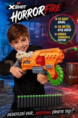 Horror Fire Dart Tabancası 16 Dart 30 Metre Atış Gücü Köpük Mermi Blaster 42 Cm