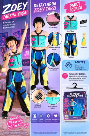 K-Pop Demon Hunters Zoey Çocuk Kostümü 9-10 Yaş M 134-140 cm Rubies 4 Parça