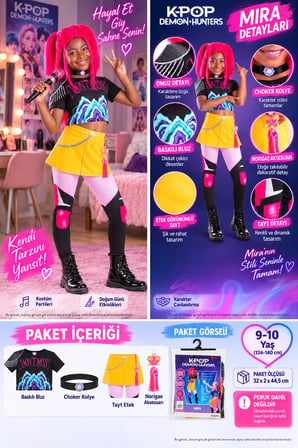 K-Pop Demon Hunters Mira Kostüm Seti Çocuk 9-10 Yaş M 134-140 cm