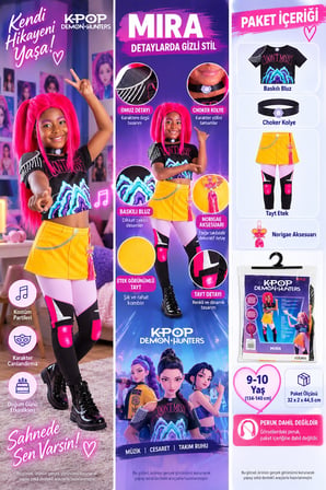 K-Pop Demon Hunters Mira Kostüm Seti Çocuk 9-10 Yaş M 134-140 cm