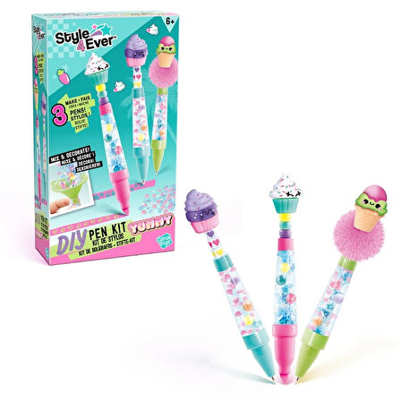 Kawaii Yeşil Style 4 Ever Yummy DIY Kalem Yapım Seti Çocuklar İçin 3 Lü Tatlı Tasarım Kit 20cm