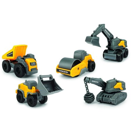 Volvo Lisanslı Micro Workers Mini İnşaat Araçları 5'li Set Hareketli Serbest Teker 9 Cm