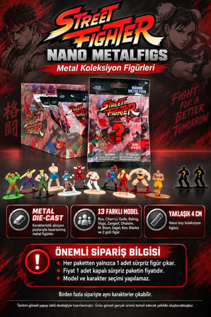 Street Fighter Sürpriz Paket Jada Nano Metal Die-Cast Koleksiyon Figürü 1 Adet 4 cm