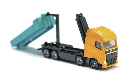 Siku Volvo FH Vinçli Kancalı Damperli Kamyon Model Metal Oyuncak İş Makinesi Sarı Mavi 500HP 12.9 CM