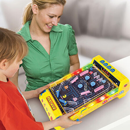 Pac-Man™ LED Işıklı Sesli Masaüstü Pinball – Elektronik Skorlu Retro Oyun Makinesi (28x14x41 cm)
