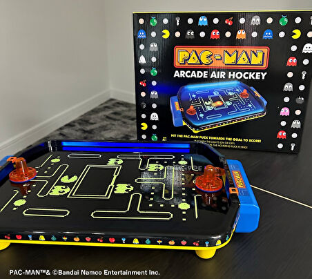 PAC-MAN Işıklı Masaüstü Hava Hokeyi | 2 Kişilik Eğlence | 50 cm Oyun Masası
