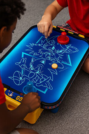 Sonic™ Işıklı Masaüstü Hava Hokeyi | 2 Kişilik Neon Işıklı Eğlence | 49 cm Oyun Seti