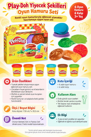 Play-Doh Yiyecek Şekilleri Oyun Hamuru Barbekü Seti 6 Hamur 6 Kalıp Çocuk Mutfak Oyuncak Seti