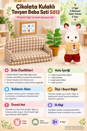 Sylvanian Families Çikolata Kulaklı Tavşan Baba Figür ve Kanepe Seti 5013 8 cm