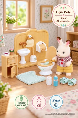 Sylvanian Families Çikolata Kulaklı Tavşan Banyo Tuvalet Eğitim Seti 5015 Figür 7 cm