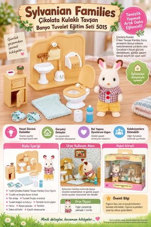 Sylvanian Families Çikolata Kulaklı Tavşan Banyo Tuvalet Eğitim Seti 5015 Figür 7 cm
