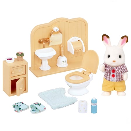 Sylvanian Families Çikolata Kulaklı Tavşan Banyo Tuvalet Eğitim Seti 5015 Figür 7 cm