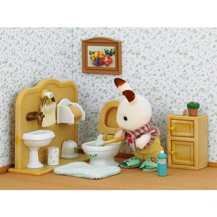 Sylvanian Families Çikolata Kulaklı Tavşan Banyo Tuvalet Eğitim Seti 5015 Figür 7 cm