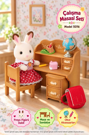 Sylvanian Families Çikolata Kulaklı Tavşan Freya Çalışma Masası Seti 5016 - 6.5 cm