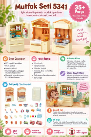Sylvanian Families Mutfak Seti 5341 Buzdolabı Ocak Lavabo 35+ Parça Aksesuar