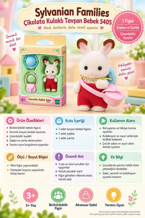 Sylvanian Families Chocolate Rabbit Baby 5405 Şapka Çantalı Tavşan Bebek Figürü 5 