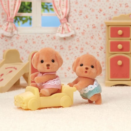 Sylvanian Families Kaniş İkizler 5425 2 Bebek Figür ve Sarı Oyuncak Araba Seti ~5 cm