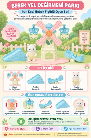 Sylvanian Families Bebek Yel Değirmeni Parkı 5526 İran Kedi Figürlü Oyun Seti 4 cm