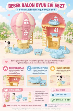 Sylvanian Families Bebek Balon Oyun Evi Smokinli Kedi Figürlü 5527 – Figür Yaklaşık 4 cm