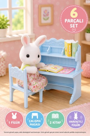 Sylvanian Families Kar Tavşanı Kız Maisie Figürlü Çalışma Masası Oyun Seti 7,5 cm