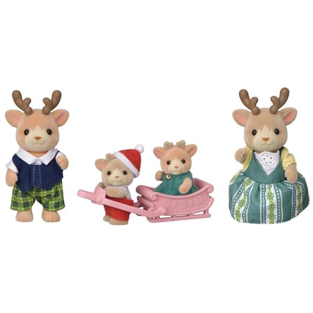 Sylvanian Families Ren Geyiği Ailesi 4 Figürlü Kızaklı Oyuncak Aile Seti 3-8 cm