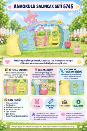 Sylvanian Families Anaokulu Salıncak ve Kaydırak Seti Tavşan Bebek Figürlü 5745 - 3 cm