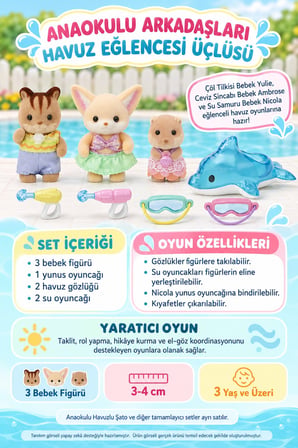 Sylvanian Families Havuz Eğlencesi 3’lü Bebek Figür ve Aksesuar Seti 5749 3-4 cm