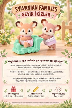 Sylvanian Families Geyik İkizler 2 Figürlü Tren Arabalı Oyun Seti 4-5 cm