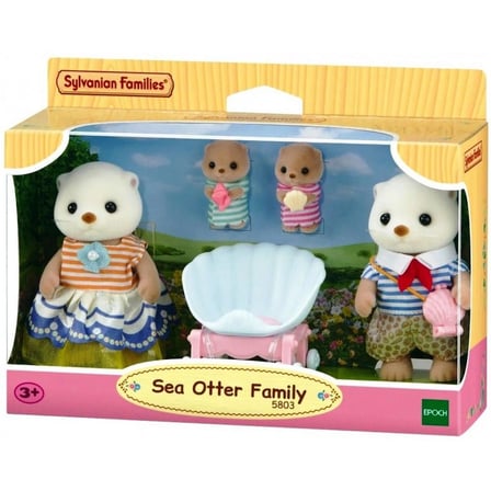 Sylvanian Families Su Samuru Ailesi 4 Figürlü Deniz Kabuklu Bebek Arabalı Oyun Seti 7,3 cm