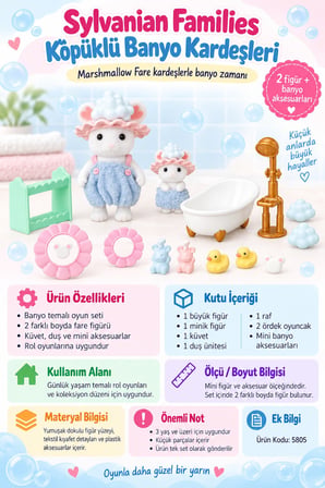 Sylvanian Families Köpüklü Banyo Kardeşleri Marshmallow Fare Figür Seti 5805 3-7 cm