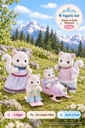 Sylvanian Families Kar Leoparı Ailesi 5814 4 Figürlü Kızak Kayak Aksesuarlı 4-7 cm
