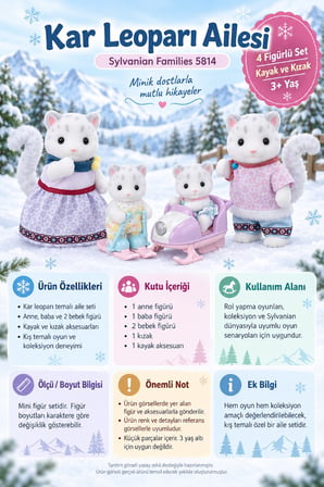 Sylvanian Families Kar Leoparı Ailesi 5814 4 Figürlü Kızak Kayak Aksesuarlı 4-7 cm