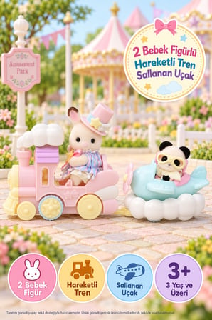 Sylvanian Families Lunapark Uçak ve Tren Seti 2 Bebek Figürlü Hareketli Oyuncak 5819 3-5 cm