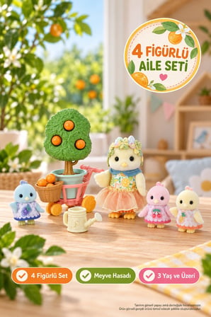 Sylvanian Families Turunç Kuş Ailesi 4 Figürlü Meyve Hasat Seti