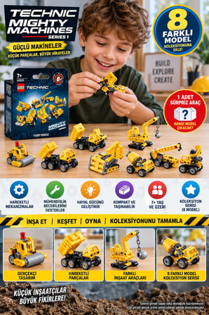 LEGO Technic 42233 Mighty Machines Seri 1 Sürpriz İnşaat Aracı 8 Modelden 1 Adet