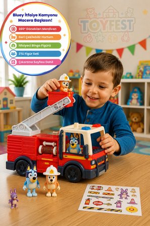 Bluey İtfaiye Kamyonu Figür Seti Firetruck Bingo Bluey Bob Bilby Merdivenli Oyuncak 20 cm