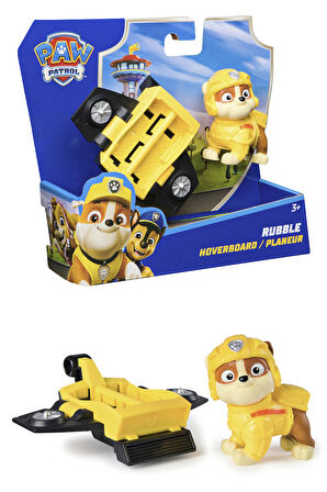 PAW Patrol: Action Pups Rubble Aksiyon Figürü ve Katlanabilir Kanatlı Hoverboard Uçak Oyuncağı -5 CM