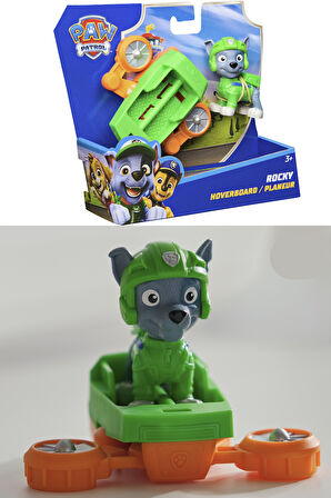 PAW Patrol: Action Pups Rocky Aksiyon Figürü ve Katlanabilir Kanatlı Hoverboard Uçak Oyuncağı -5 CM