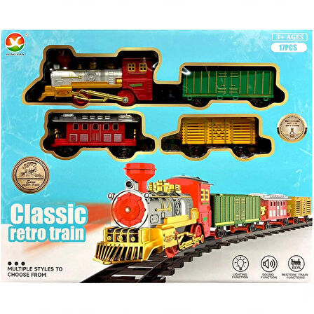Işıklı Sesli Pilli Klasik Retro Tren Seti 17 Parça Raylı Oyuncak Tren Modeli