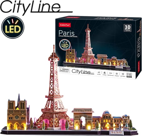 CubicFun Paris LED 3D Puzzle 115 Parça Eyfel Kulesi Maket Yapboz Işıklı Model Seti 8+