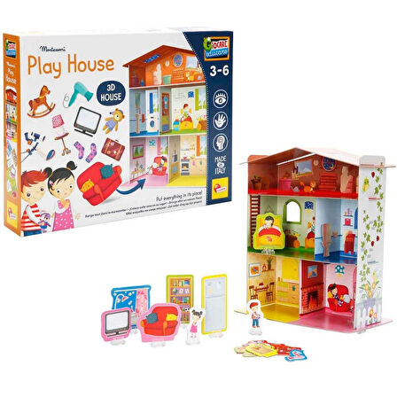 Montessori 3D Oyun Evi - 16 Parça Eşya Yerleştirme ve Öğretici Ev Seti 3-6 Yaş