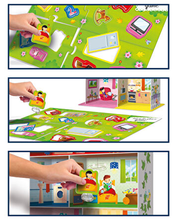 Montessori 3D Oyun Evi - 16 Parça Eşya Yerleştirme ve Öğretici Ev Seti 3-6 Yaş