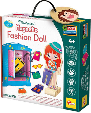 Montessori Manyetik Kız Giydirme Ahşap Moda Bebek Seti – 26 Parça Kıyafet ve 3D Gardırop