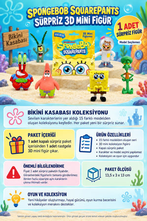 SüngerBob SquarePants 3D Mini Figür Tekli Sürpriz Paket 1 ADET