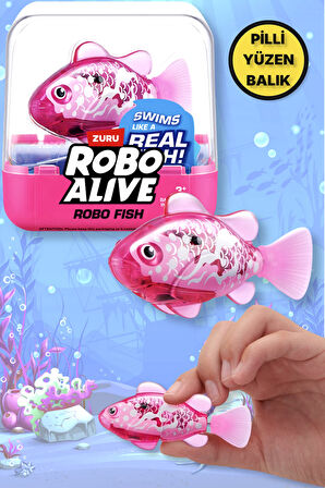 1.8 Metre Derine Dalan Suda Renk Değiştiren Yüzen Pilli Robo Alive Balık - 6.8 CM - 1 ADET - PEMBE